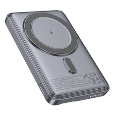 Зовнішній акумулятор HOCO Q46 Title PD20W magnetic power bank+card holder+phone holder(5000mAh) Silver Gray