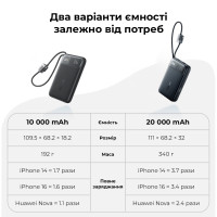 Зовнішній акумулятор Baseus EnerFill FC11 Digital Display Power Bank with Dual Built-in Cables 20000mAh 22.5W Cosmic Black