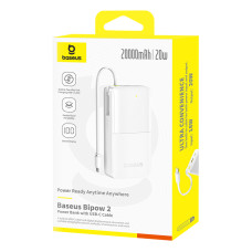 Зовнішній акумулятор Baseus Bipow 2 Digital Display Power Bank With Built-in USB-C Cable 20000mah 20W Moon White