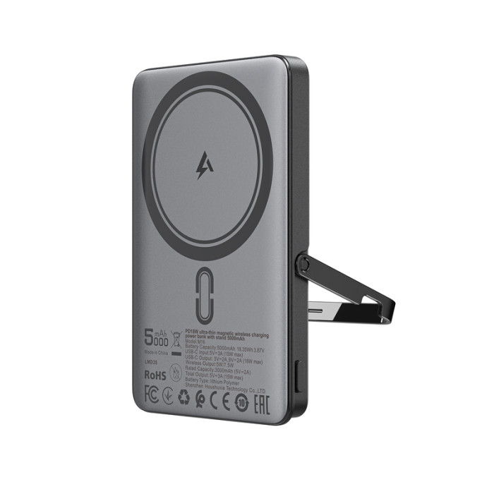 Зовнішній акумулятор ACEFAST M16-5000 PD18W ultra-thin magnetic wireless charging power bank with stand Black