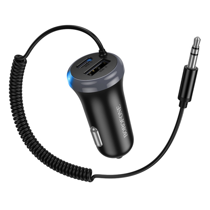 Bluetooth-ресивер BOROFONE BC64 Contento dual-port car BT receiver with built-in cable Black