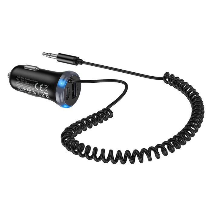 Bluetooth-ресивер BOROFONE BC64 Contento dual-port car BT receiver with built-in cable Black