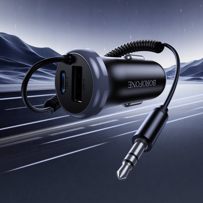 Bluetooth-ресивер BOROFONE BC64 Contento dual-port car BT receiver with built-in cable Black