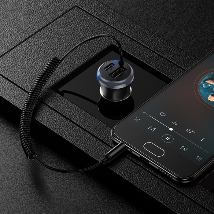 Bluetooth-ресивер BOROFONE BC64 Contento dual-port car BT receiver with built-in cable Black