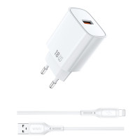 Мережевий зарядний пристрій з кабелем WIWU 18W Essen GaN Fast Charger + Cable Combo Wi-G006 A-L EU White