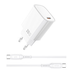 Мережевий зарядний пристрій з кабелем WIWU 20W Essen GaN Fast Charger+ Cable Combo Wi-G007 C-C EU White