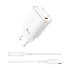 Мережевий зарядний пристрій з кабелем WIWU 20W Essen GaN Fast Charger+ Cable Combo Wi-G007 C-L EU White