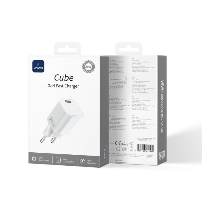 Мережевий зарядний пристрій WIWU 20W Cube GaN Fast Charger 1C Wi-G014 EU White