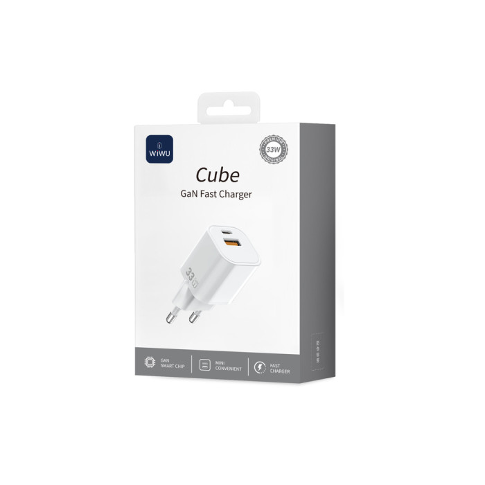 Мережевий зарядний пристрій WIWU 33W Cube GaN Fast Charger A+C Wi-G017 EU White