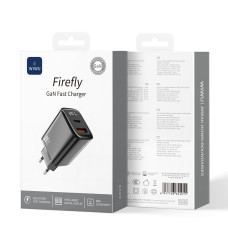 Мережевий зарядний пристрій WIWU 20W Firefly GaN Fast Charger 1A+1C with digital display Wi-G009 EU Black