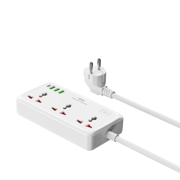 Мережевий подовжувач WIWU 30W Cube Multiple Function GaN Power Strip 1C3A+3 sockets Wi-S005 EU White