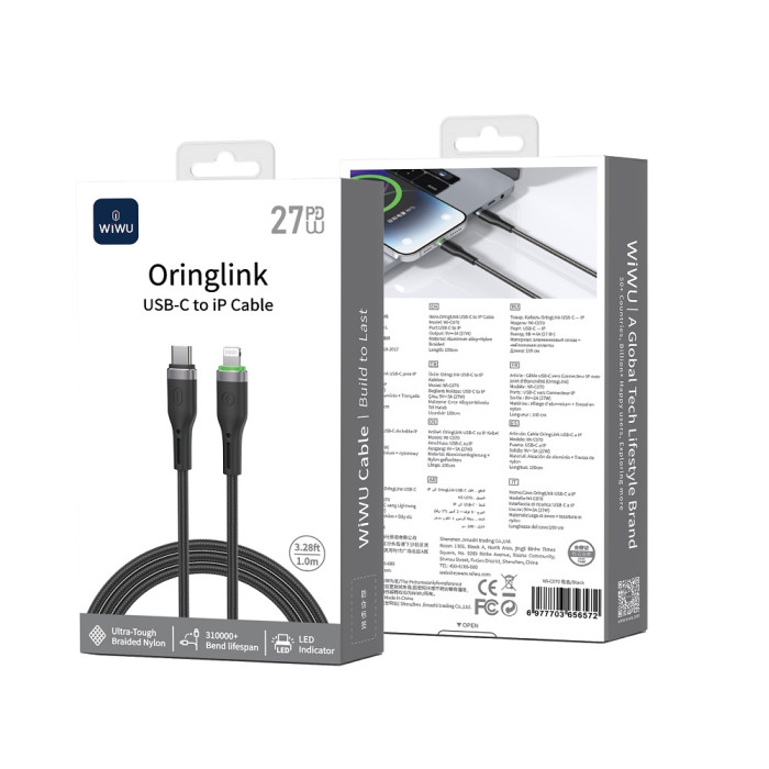 Кабель WIWU 27W OringLink Series Nylon Braided Cable Wi-C070 C-L 1M