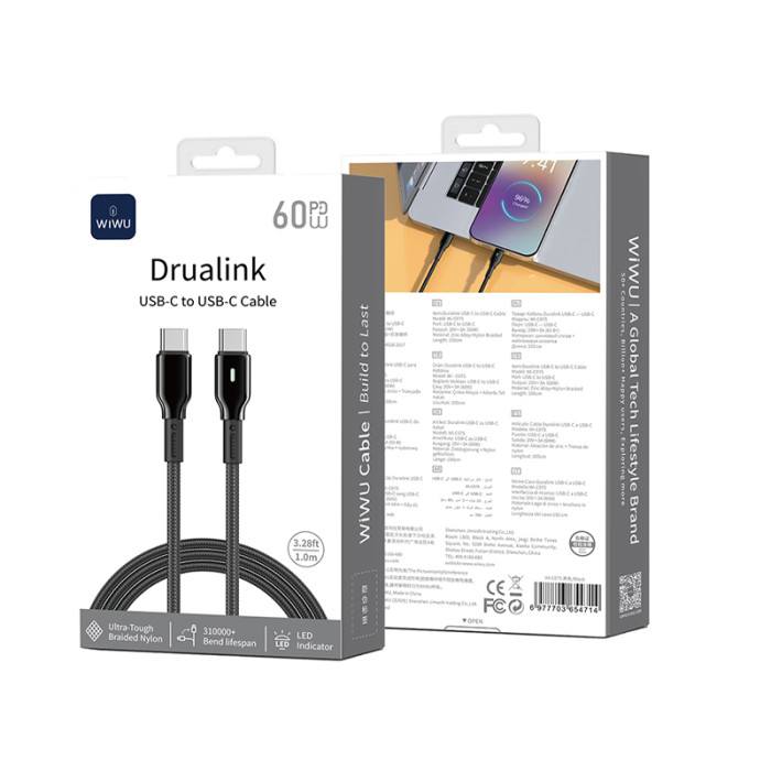 Кабель WIWU 60W Duralink Series Nylon Braided Cable Wi-C075 C-C 1M