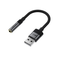 Аудіокабель ACEFAST J13 USB-A to 3.5mm female, nylon braid, 0.15m, Black