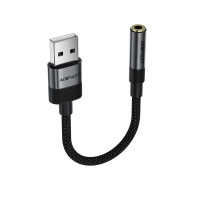 Аудіокабель ACEFAST J13 USB-A to 3.5mm female, nylon braid, 0.15m, Black