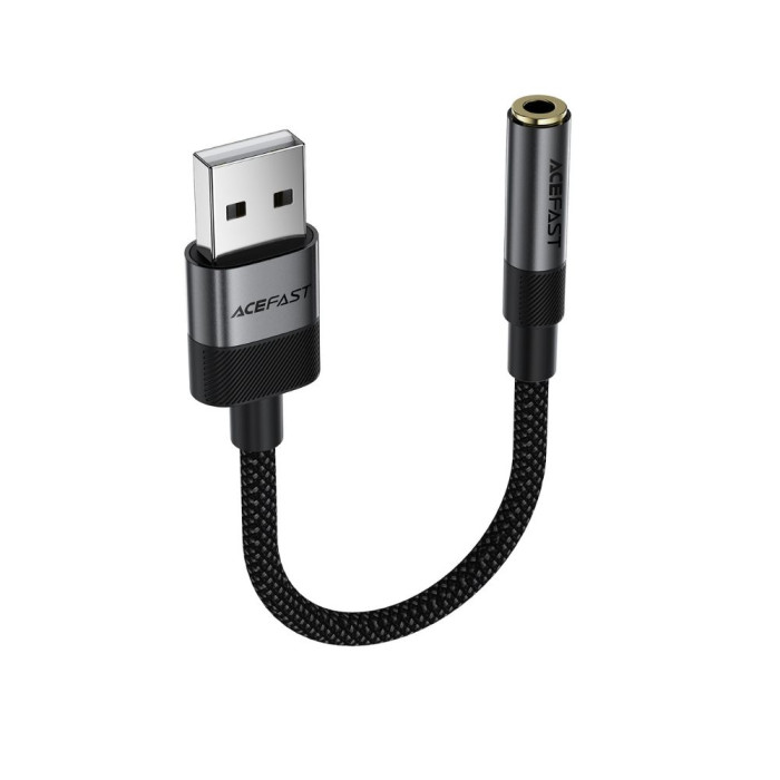 Аудіокабель ACEFAST J13 USB-A to 3.5mm female, nylon braid, 0.15m, Black