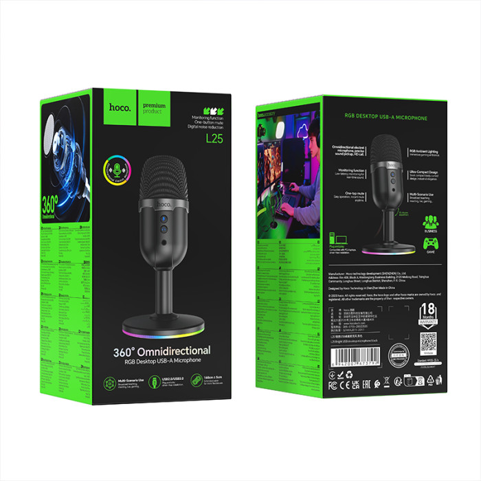 Мікрофон настільний HOCO L25 Bright (USB-A) Black