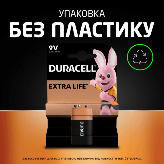 Батарейка крона Duracell 9V/6LR61 (1шт)