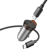 Автомобільний зарядний пристрій HOCO NZ16B Rigorous PD45W(2C) car charger set(C to C) metal grey