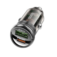 Автомобільний зарядний пристрій HOCO Z53A Vision PD30W+QC3.0 car charger Transparent Black