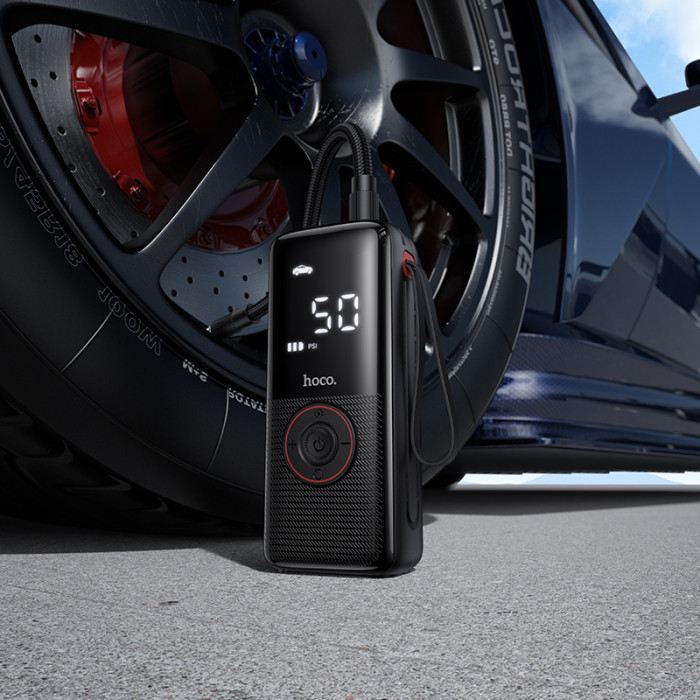 Автомобільний насос HOCO ZP18 Enlighten portable smart air pump Black