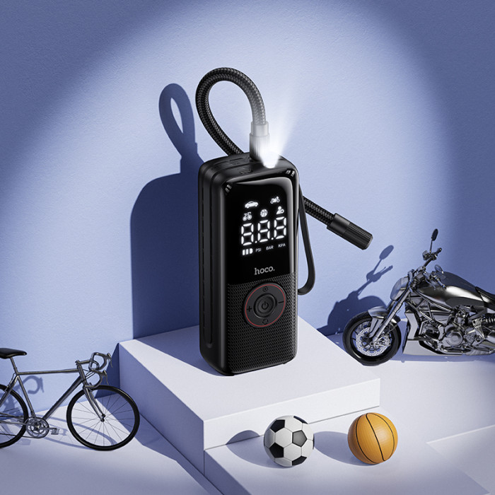Автомобільний насос HOCO ZP18 Enlighten portable smart air pump Black