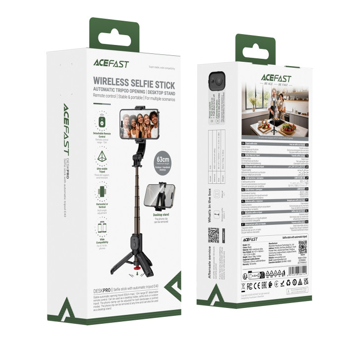 Селфі-монопод ACEFAST E43 Supports automatic selfie stand opening, (0,63cm) Black
