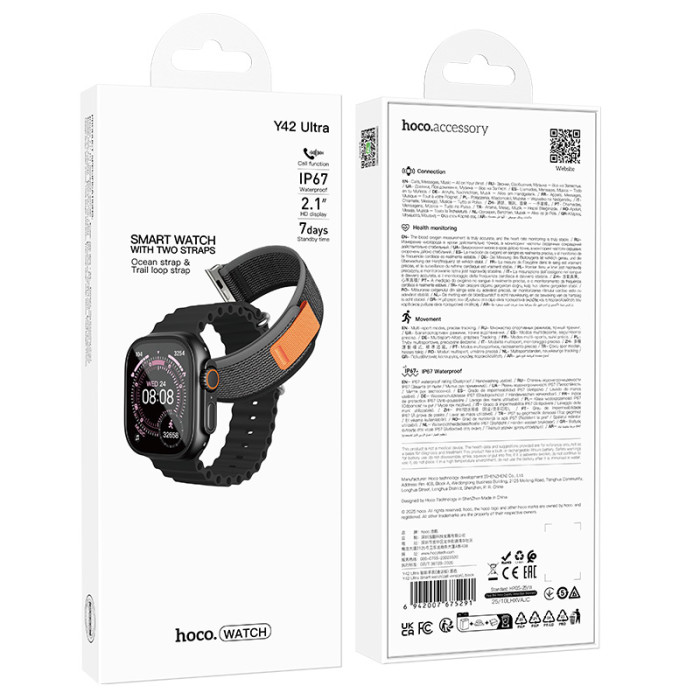 Смарт-годинник HOCO Y42 Ultra 53mm. 260 mAh. IP67 Smart watch(call version) Black