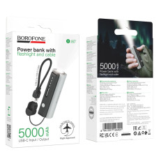 Зовнішній акумулятор BOROFONE BJ87 Star power bank with flashlight and cable(5000mAh) Black