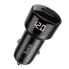 Автомобільний зарядний пристрій HOCO Z42 Light road dual port digital display PD20W+QC3.0 car charger Black