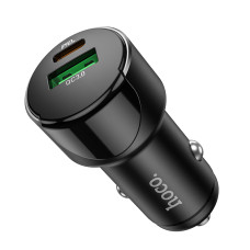 Автомобільний зарядний пристрій HOCO Z42 Light road dual port digital display PD20W+QC3.0 car charger Black