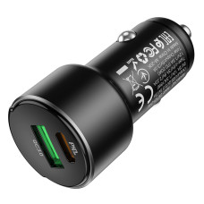 Автомобільний зарядний пристрій HOCO Z42 Light road dual port digital display PD20W+QC3.0 car charger Black