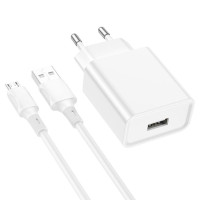 Мережевий зарядний пристрій з кабелем BOROFONE BA74A Aspirer single port charger set(Micro) White
