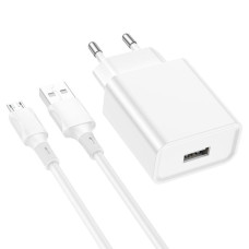 Мережевий зарядний пристрій з кабелем BOROFONE BA74A Aspirer single port charger set(Micro) White