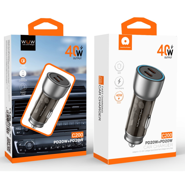 Автомобільний зарядний пристрій WUW-C200 PD 20W +PD 20W black