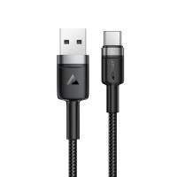 Кабель ACEFAST C22-04, USB to Type-C, 3A, 1.2m, Nylon Braid, Aluminum Alloy + TPE connectors, Black