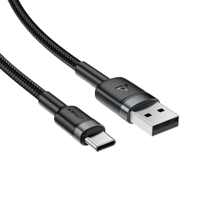 Кабель ACEFAST C22-04, USB to Type-C, 3A, 1.2m, Nylon Braid, Aluminum Alloy + TPE connectors, Black