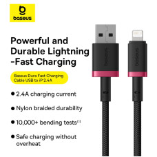 Кабель Baseus Dura Series Fast Charging Cable USB to iP 2.4A 1m Red+Black
