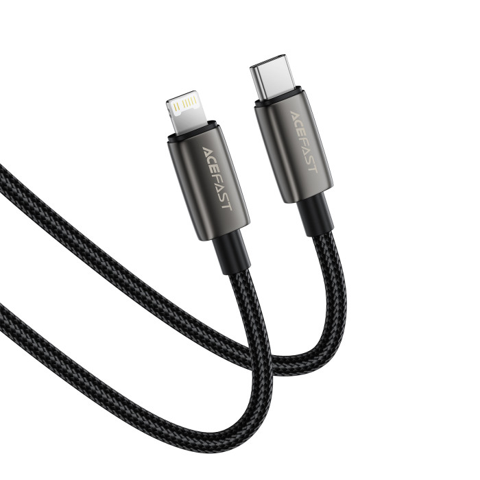 Кабель ACEFAST C23-01, USB to iP, 30W,1.2m, Nylon, Zinc alloy + TPE connectors, Black