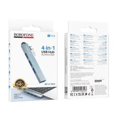 USB-хаб BOROFONE FH1A 4-in-1 converter(Type-C to USB2.0*3+USB3.0) Metal Gray