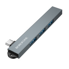USB-хаб BOROFONE FH1A 4-in-1 converter(Type-C to USB2.0*3+USB3.0) Metal Gray