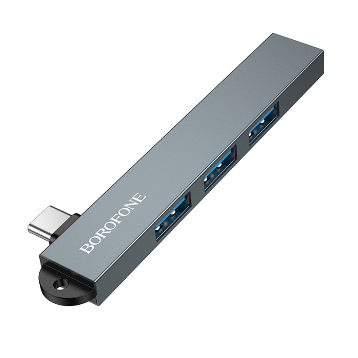 USB-хаб BOROFONE FH1A 4-in-1 converter(Type-C to USB2.0*3+USB3.0) Metal Gray