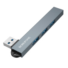 USB-хаб BOROFONE FH1 4-in-1 converter(USB to USB2.0*3+USB3.0) Metal Gray