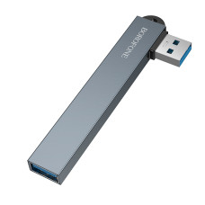 USB-хаб BOROFONE FH1 4-in-1 converter(USB to USB2.0*3+USB3.0) Metal Gray
