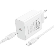 Мережевий зарядний пристрій з кабелем BOROFONE BA107A Stellar single port PD30W charger set (C to C) (EU) White