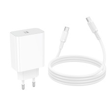 Мережевий зарядний пристрій з кабелем BOROFONE BA107A Stellar single port PD30W charger set (C to C) (EU) White