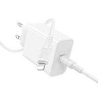 Мережевий зарядний пристрій з кабелем BOROFONE BA107A Stellar single port PD30W charger set (C to iP) (EU) White