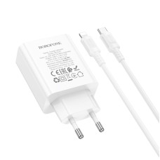 Мережевий зарядний пристрій з кабелем BOROFONE BA107A Stellar single port PD30W charger set (C to iP) (EU) White