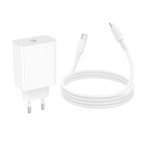 Мережевий зарядний пристрій з кабелем BOROFONE BA107A Stellar single port PD30W charger set (C to iP) (EU) White
