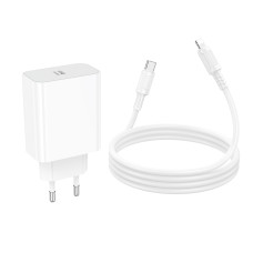 Мережевий зарядний пристрій з кабелем BOROFONE BA107A Stellar single port PD30W charger set (C to iP) (EU) White